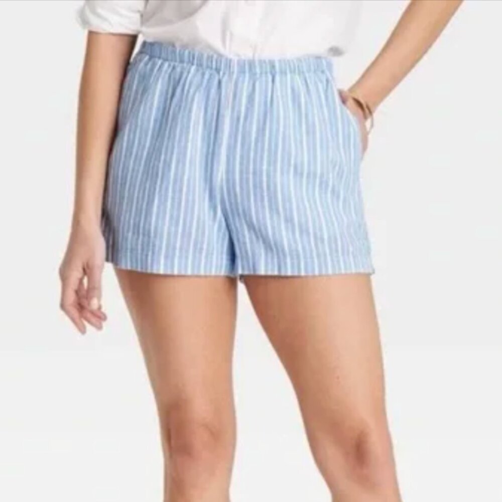 a new day Blue and White Striped High Waist Shorts